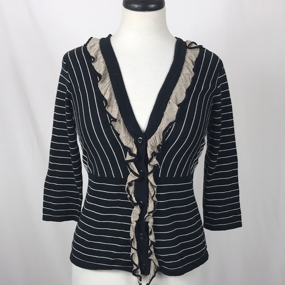 Multi Color Ruffle Button Down Sweater Cardigan